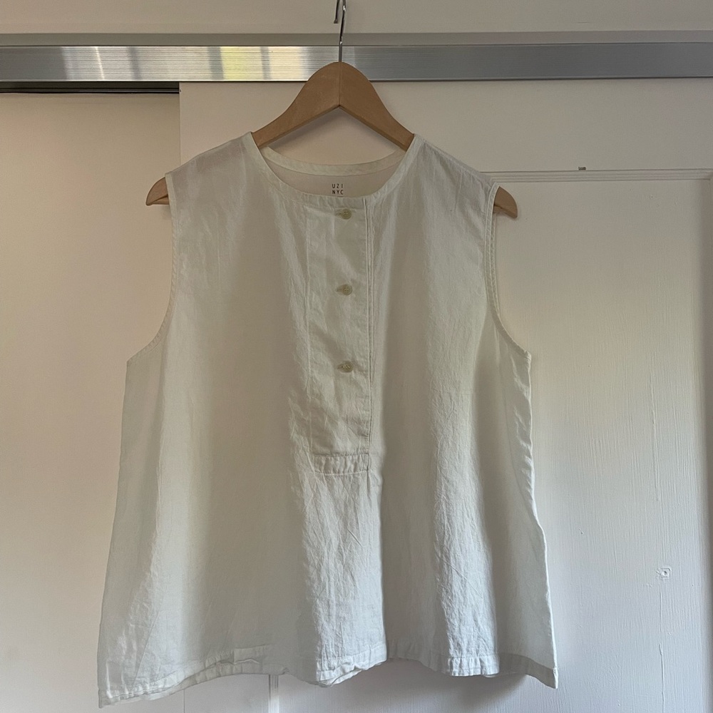 Uzi oversized sleeveless blouse with placket neckline